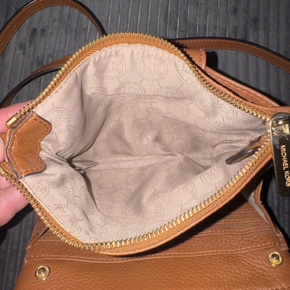 Michael Kors Tan Leather MK Logo Crossbody Bag - Picture 7 of 8